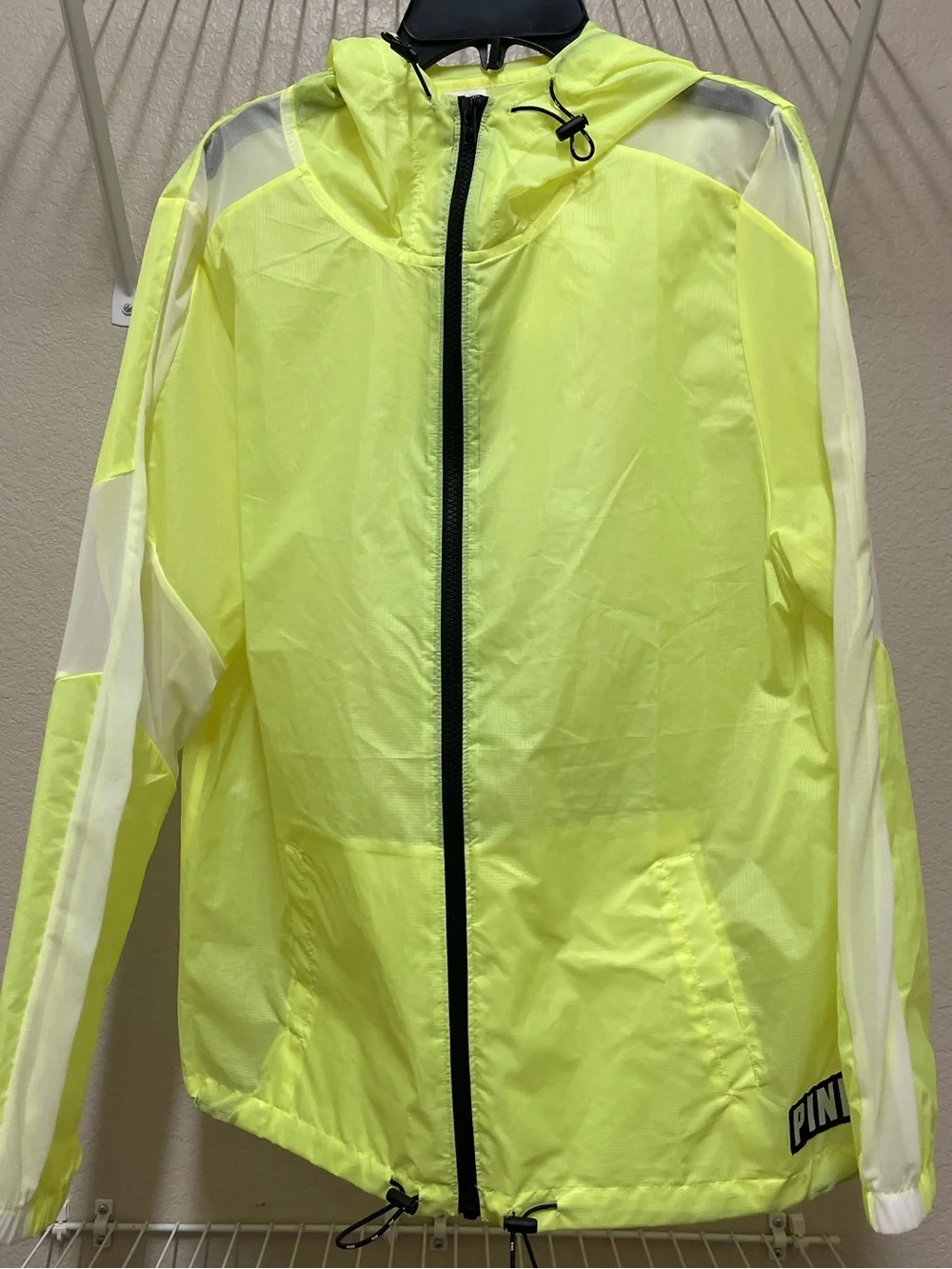 PINK Victoria's Secret Neon Yellow Hooded Windbreaker Jacket